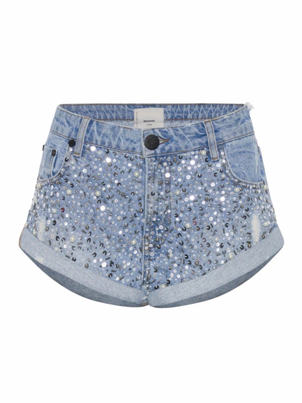 One Teaspoon Bandits Low Waist Hand-Beaded Denim Shorts - Vintage Blue - Picture 5 of 13